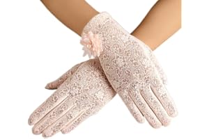 RDWESZOD Guanti da donna in pizzo con motivo floreale, corti e eleganti in pizzo per matrimoni, feste d'opera