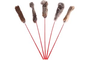 Demiawaking Lot de 5 Chaton Teaser jouet interactif, Canne à pêche pour chat avec artificielle Cheveux longs Lapin en peluche Jouets Catch