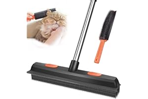 CARPLUSSTUDIO Balai en caoutchouc avec manche - 134 cm - Balai intérieur en silicone avec raclette pour nettoyer les poils des tapis, des fenêtres, des carreaux, des sols en bois dur