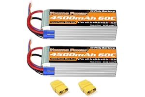 YOUME POWER Youme 6S Lipo Batterie, 22,2 V 4500 mAh Lipo Batterie 60C mit EC5 und XT90 Stecker für X-Klasse Drohnenrennen 70MM 8MM 90MM EDF RC Quadcopter Flugzeug Hubschrauber Auto LKW Boot Hobby (2 Packungen)