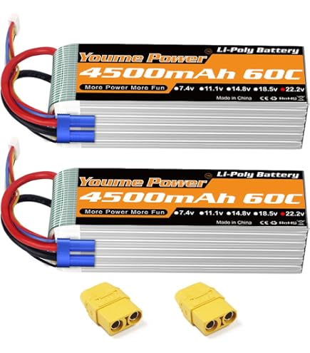 HRB 2x Batteries LiPo 6S 4000mAh 60C – 22,2V EC5 – Pour RC Voiture, Bateau, Hélicoptère – 590g
