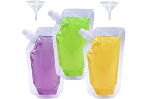 Yelinosk 20pcs Clear Drink Pouches 420ml with caps and 2 Funnels for Festivals,Leak Proof Alcohol Juice Liquid Pouches Bags, Beverage Bags, Plastic Hip Flask for Parties, Picnic, Travel, Sports