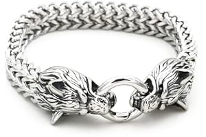 JAOYU Viking Wolf Head Bracelet for Men Nordic Arm Ring Stainless Steel King Chain Norse Jewelry Biker Amulet Odin's Wolf Bracelets