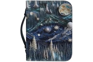 Kuiaobaty Papierschneidekunst Reißverschluss Büchertasche mit Griff, Wald Nacht Mond Sterne Kunstleder Buch Tragetasche mit Stifttasche