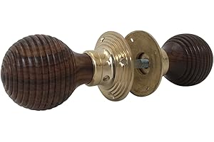 Harrington Marley WOODEN BEEHIVE DOOR KNOBS HANDLE SET BRASS HARDWOOD PAIR VICTORIAN STYLE