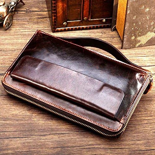 A wallet Men'S Hand Bag Retro Oil Wax Men'S Long Wallet Large-Capacity Business Zipper Bag,Coffee