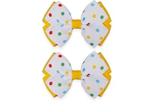 MeiMei Multicolor Spot Dot Yellow Circle Hair Bows – Handmade 3.25 inch Grosgrain Ribbon Alligator Clips, Girls Hair Accessories, Matching Costumes, 2 Pieces (Spot 1, Double BTF25, Clips)