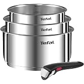 Tefal Ingenio Emotion Set of 3 Saucepans, Stainless Steel, Uncoated | 3 Saucepans 6.3/7.1/20 cm + Removable Handle, Suitable