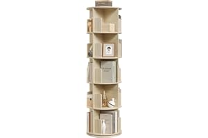 EUGAD Libreria Girevole a 5 Livelli, Scaffale Angolare Rotante con 20 Scomparti, Organizer Autoportante per Soggiorno, Camera e Ufficio, in Legno Rovere Chiaro