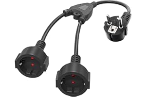 PABANCE Doppia spina per presa, multipresa a 2 vie con cavo flessibile, 16 A/250 V/Max 3680 W, prolunghe per prese tedesche convertite per cucina, ufficio, casa, nero