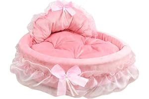 Gralara Cama para Perros de Princesa Rosa, Cama para Gatos de Encaje, Casa Lavable, Suministros Lindos de Lujo para Mascotas, Cama Gruesa para Dormir, Sofá Ca, Rosado, s