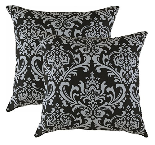 TreeWool(2 Pack Damask Accent Cushion Covers in Cotton Canvas (45 x 45 cm, Black & Grey)