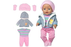 LYPPUL Ubranie dla lalek, 36-43 cm, ubranie dla lalek, ubranka dla niemowląt, akcesoria z śpioszkami, płaszczem, kapeluszem, skarpetkami, słodkim ubraniem dla lalek, zestaw prezentowy dla dzieci