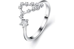 Clearine Anello Argento 925 zircone Oroscopo Zodiaco 12 Costellazione Astrologia Regolabile Statemente Anello