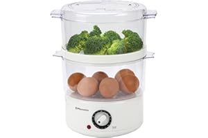 EMtronics 2-Tier Food, Meat & Vegetable Steamer with 60 Minute Timer, 4 Litres - White