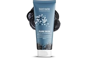 Biotrade Pure Skin Black Detox Face Wash Gel with Activated Charcoal – Gentle Facial Cleanser for All Skin Types with Blackheads and Enlarged Pores – 200 mL