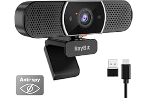 RayBit 3 en 1 Webcam - 2K HD USB C Webcam con Micrófonos, Altavoz y Cubierta de Privacidad, Enfoque Automático Cámara Web para PC, Conferencias con Zoom/Skype/Teams, Conecta y Reproduce