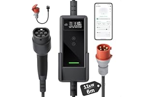 ‎DÉ dé Mobile Wallbox – Ladestation 11kW mit APP [6m|3-phasig|6-16A] Ladekabel CEE 16A auf Typ 2 mit Einstellbarer Ladeleistung EV Charger Wallbox 11kw für Model Y/3 e-tron und BEV/PHEV