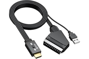 eSynic Convertidor SCART a HDMI 1080P, Conversor Euroconector a HDMI con Cable SCART Integrado 1.5m & Selector 4:3/16:9, Compatible para VCR/DVD/VHS