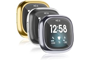 Vancle 3-Stück Hülle Kompatibel mit Fitbit Sense/Versa 3 Schutzhülle Schutzfolie, Weiche TPU Schutzfolie Vollschutz Display Schutz Hülle für Sense/Versa 3 NUR (Space Grau/Gold/Klar)