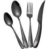 Hammered Cutlery Set Black 24 Pieces Cutlery Set 18/10 Stainless Steel Cutlery Set 6 People
