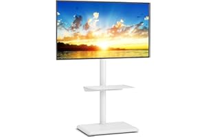 5Rcom Uniwersalny obrotowy stojak podłogowy pod telewizor z uchwytem do telewizorów 32–55 cali do 40 kg, z regulacją wysokości, z obrotowym, wysoki stojak pod telewizor z białą drewnianą podstawą,