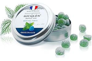 RICQLÈS RICQLES-PASTILLES MENTHE AVEC SUCRES-Haleine Fraîche, Mal des transports-Goût menthe poivrée-NOUVELLE FORMULE-Boîte en métal de 45g