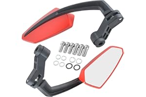 KATUR Moto Guidon Fin Miroirs Miroir de côté Rouge Moto Rétroviseur 10MM 8MM boulons filetés Mounts réglable pour K awasaki S uzuki H onda V ictory C hopper