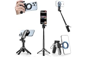 CloudValley Trípode magnético 4 en 1 multifuncional para selfie, mini soporte portátil de bolsillo para teléfono con control remoto desmontable, compatible con MagSafe, para iPhone/Android, vlog de