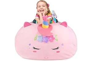 GAGAKU Pouf Peluche Unicorno 200L-XXL, Borsa Portaoggetti per Giocattoli Peluche Cameretta dei Bambini, Sacco Porta Peluche Grande Unicorno con Chiusura Lampo per Organizzare – Rosa
