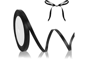 QWZIFY Schwarz Geschenkband Satinband 6mm 23M, Schleifenband, Haarband Dekoband Stoffband für Trauerschleife Hochzeit Halloween Weihnachten Basteln Geburtstag Geschenkverpackung Seidenband