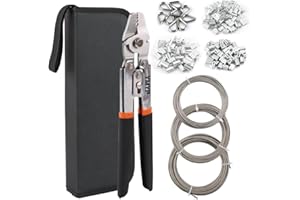 YMYP Up to 2.2mm Wire Rope Crimping Tool with 180 Pcs Sleeves 99FT Stainless Steel Wire Rope & 10 Pcs Stainless Steel Thimbles Kit, 3 Sizes Aluminum Double Barrel Ferrule & 3 Sizes Rope