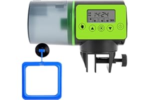 JasCherry Comederos de Peces Automáticos, Alimentador Automático Acuario con Pantalla LCD, Dispensador de alimento para Peces para Vacaciones Fin de Semana (con Anillo de alimentación)