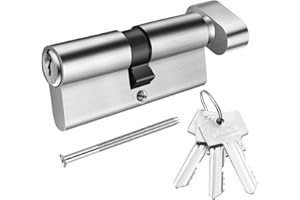 SISAV 30/30T Thumb Turn Euro Lock Cylinder (60mm) - Aluminum Clad Brass Material, Nickel Brushed Finish, High Security, Anti-Drill, with 3 Brass Keys