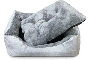 REINO MANSIDI Cama para Perros y Gatos de Felpa con Cojín Extraíble de Color Gris (65 * 55 * 15)