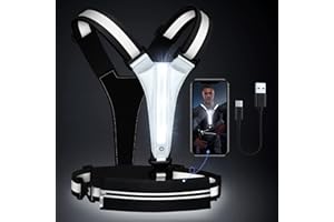 Ylzzrs Gilet réfléchissant Running à LED pour Course à Pied, Gilet Reflechissant Vélo LED Rechargeable, Support de téléphone pour Coureurs, Marche Nocturne, pour Jogging, randonnée, Moto
