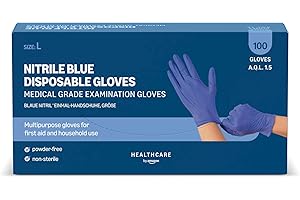 ‎AMAZON BASIC CARE Amazon Basic Care Blaue Nitril Einmal-Handschuhe, Puder frei, Größe L, 100 Handschuhe (Früher Marke Hevea)