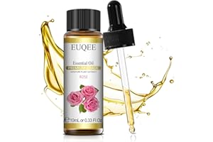 EUQEE Huile Essentielle Rose 10ml, 100% Pure Huile de Rose Bio, Naturelles Huiles Essentielles pour Diffuseur, Aromathérapie, Relaxation