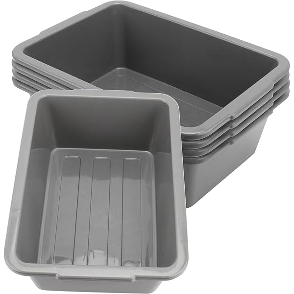 Vcansay 4-Pack Commercial Bus Box Large, Plastic Bus Bins, 24 L, Gray
