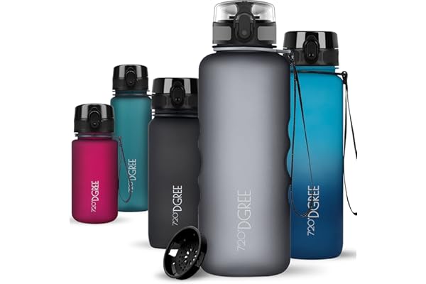 720°DGREE Gourde, Bouteille d’Eau “uberBottle“ +Tamis-Fruits – 350ml, 500ml, 650ml, 1l, 1,5l, 2l - Sans BPA, Étanche, Anti-Fuite, Réutilisable, Légère - Idéal pour École, Sport, Fitness, Gym, Travail