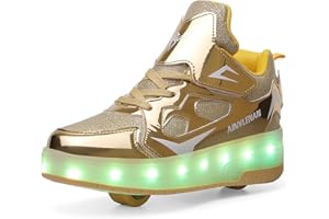 Heelystong Junge Mädchen Schuhe Kinderschuhe mit Rollen LED Leuchtend Doppelrad schuheltraleicht Outdoor Schuhe 7 Farbe Farbwechsel Rädern Gymnastik Blinkend Sneaker