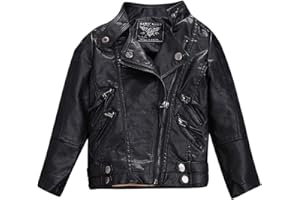 SXSHUN Giacca in pelle per bambini e bambine, in poliuretano, da motociclista, per le mezze stagioni, primavera e autunno