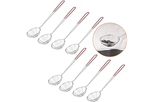 HEQISHUN 8 Pieces Stainless Steel Spider Strainer Spoon Small Wire Skimmer Colander with Handle for Hot Pot, Tortellini and Meatball