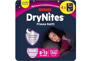 Huggies DryNites, nattbyxor för flickor - Storlekar 8-15 år (52 byxor) - Pyjamasbyxor för tonåringar för att hantera sängvätning - Diskret design, 4-pack