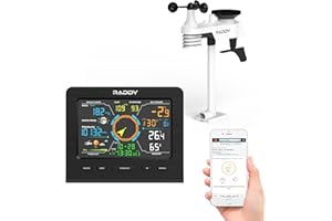 RADIODDITY Raddy WF-100C Lite Stazione Meteo WiFi con sensore esterno, Stazione meteorologica domestica 13-in-1 con app, Termometro interno/esterno, Barometro, Igrometro, Anemometro e Pluviometro