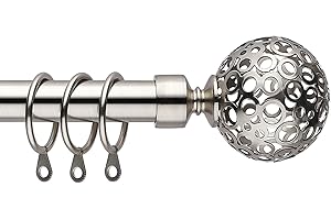 BOOM JOG Curtain Pole Globe Ball finials Extendable Curtain Pole Set 70-120cm Satin Nickel Curtain Rod 19/16mm Diameter Adjustable Curtain Rail Easy to install