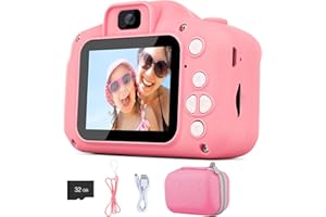 PTUI Caméra Numérique Enfant 1080P - Appareil Photo Enfant Vidéo 26MP avec Carte SD 32 Go - Cadeau pour Fille et Garçon 3 à 12 Ans - Idéal pour Noël, Anniversaire et Développement Créatif (Rose)