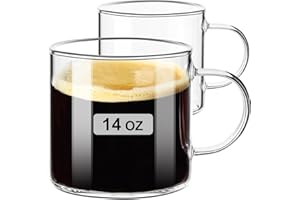 PARACITY Lot de 2 grandes tasses à café/thé en verre transparent de 420 ml avec poignée, boissons chaudes/froides, latte, cappuccino, thé, jus, bière