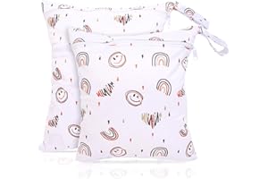 fanksoow 2Pcs Wet Bags, Waterproof Travel Beach Baby Cloth Diaper Wet Dry Bags for Soiled Baby Clothes Swimsuits (Rainbow)