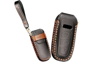 KUNIO Etui ochronne na kluczyki samochodowe pasuje do Audi A8 A8L A3 Sportback (S Line) A6 A7 Q8 E-Tron Q7 RS3 RS6 RS7 S3 S6 SQ7 SQ8 A6L skórzane etui na klucze, breloczek do kluczy A czarny